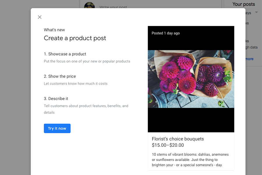 Create a product post on Google My Business
